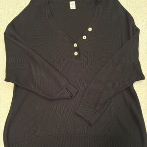 PINK Victoria's Secret Black V-Neck Henley Sweater